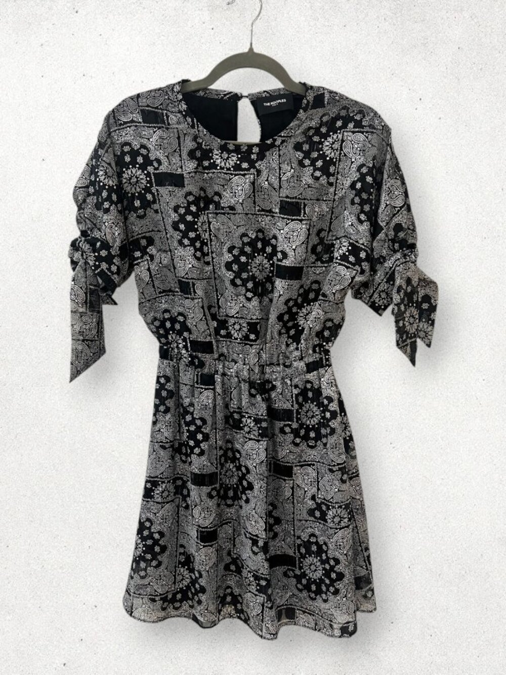 The Kooples Paris - Black & Silver Bandana Paisley Jacquard Mini Dress Size 0